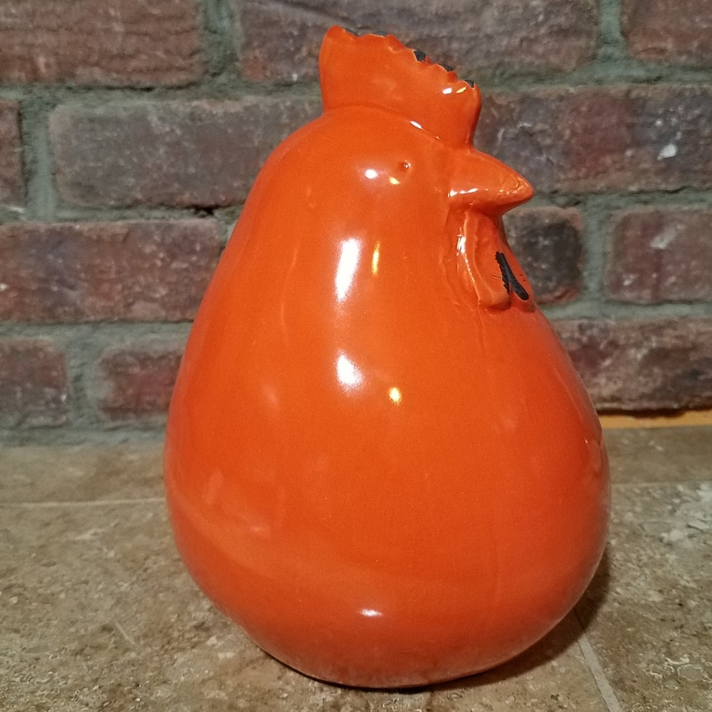 Bright Orange Ceramic Stylized Hen
